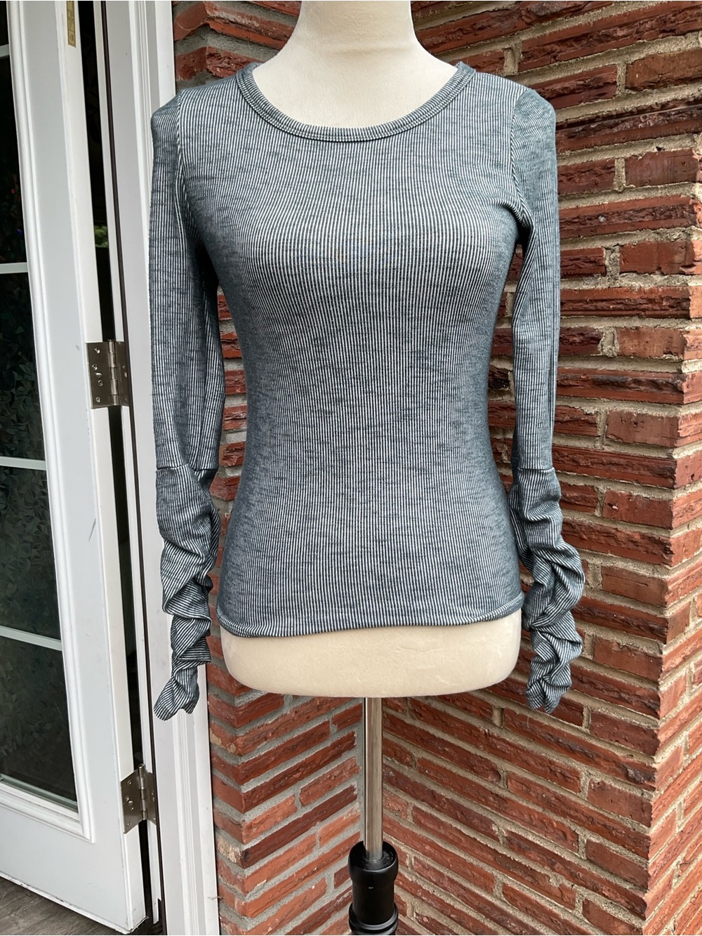 Free People Intimately Boundary Ribbed Ruched Long Sleeve Tee Heather Gray Small